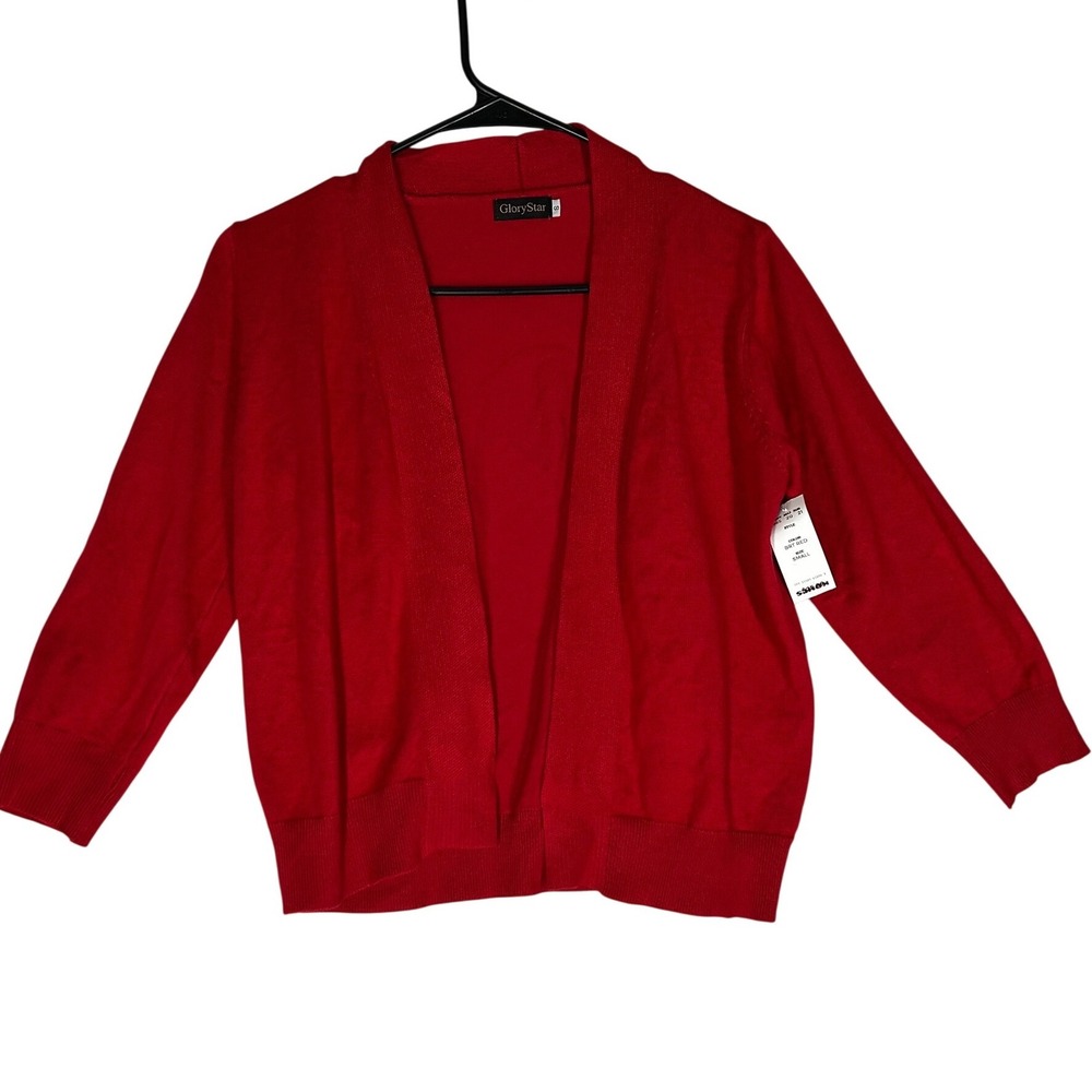 Glory Star Lightweight Red Open Front Cardigan Sweater 3/4 Sleeves Women's S NWT